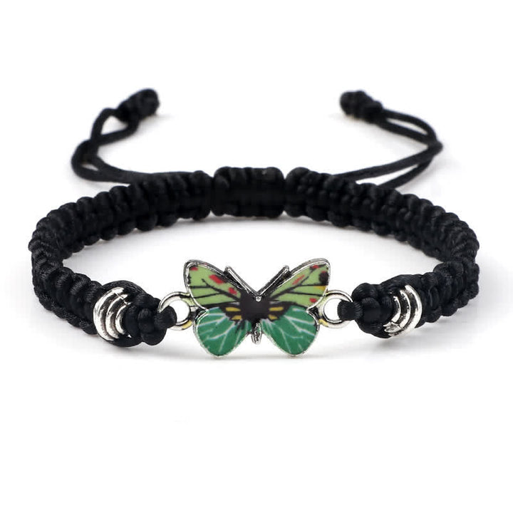 Armband Schmetterling – Liebe grüner Schmetterling schwarzes Textilband Makroaufnahme