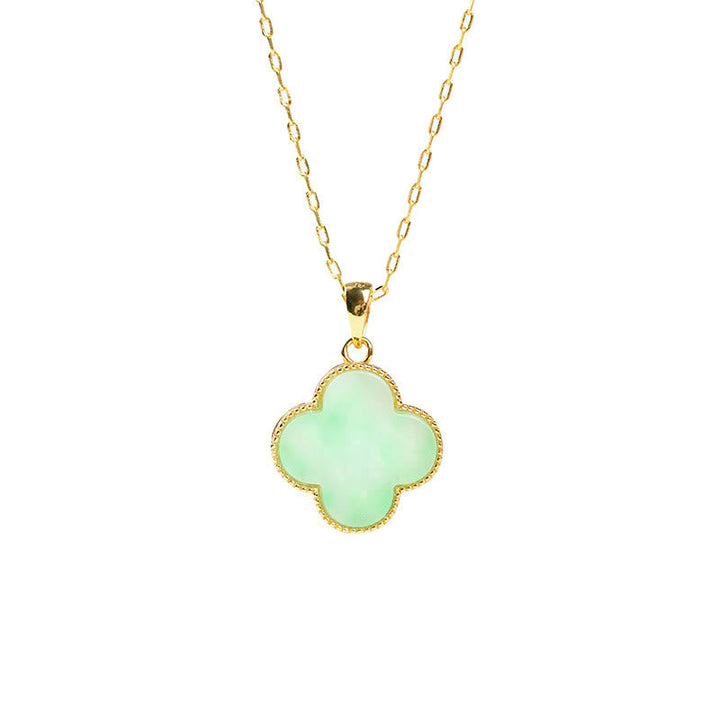 Kette Jade Kleeblatt grün Gold Anhänger Glück Wohlstand Naturstein