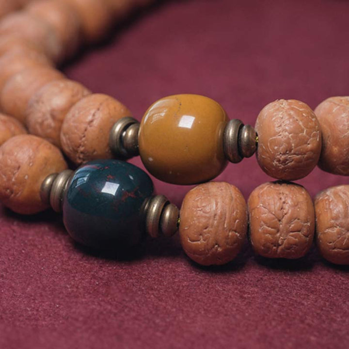 Mala 108 Perlen Bodhi Frieden Armband Naturstein braun dunkelblau