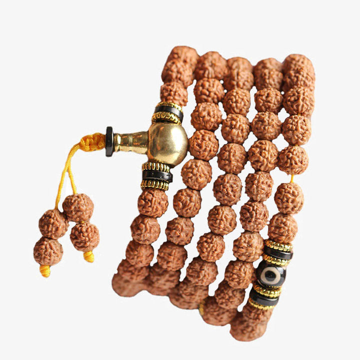 Mala Bodhi Glück Wohlstand Energie Armband mit Rudraksha Perlen Gold.
