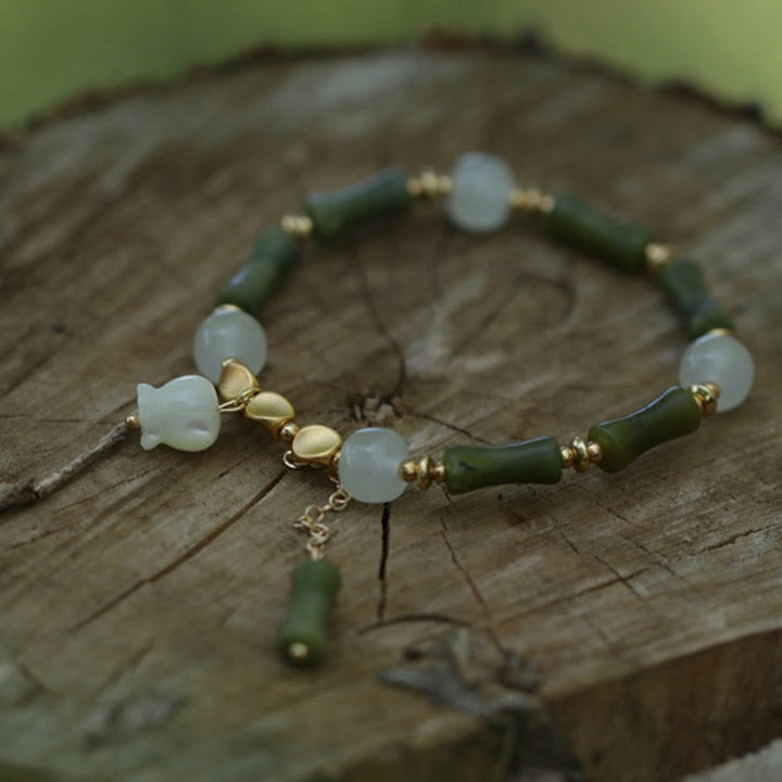 Armband Jade Bambus – Wohlstand grüne Perlen helles Naturgestein elegant