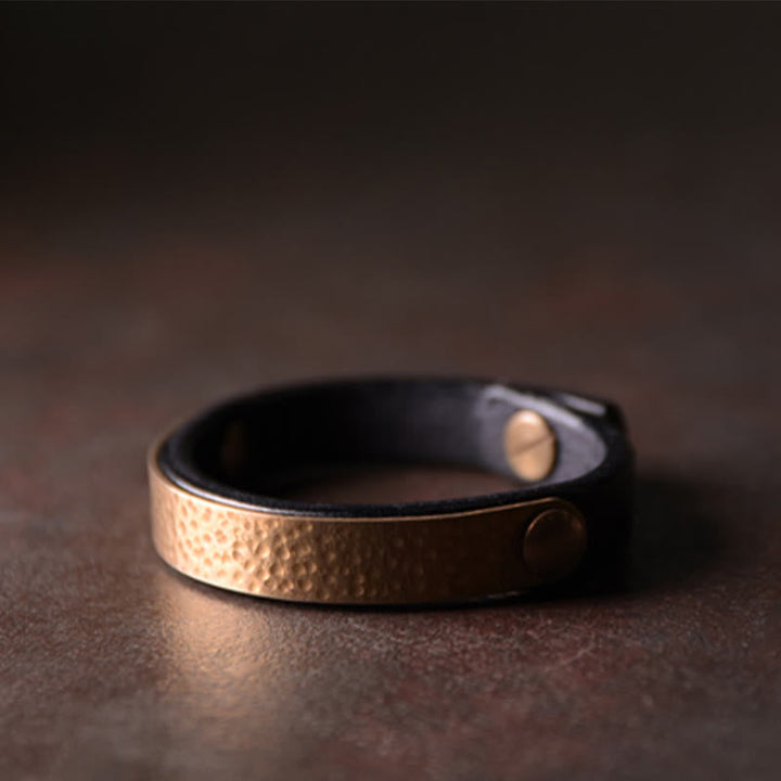 Armband Kupfer – Wohlstand & Harmonie schwarzes Leder gehämmert elegant
