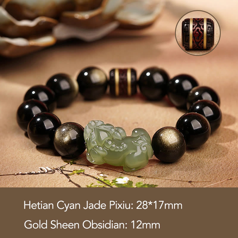 Armband Weiße Jade Cyan Jade Pixiu – Wohlstand