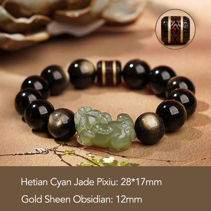Armband Weiße Jade Cyan Jade Pixiu – Wohlstand