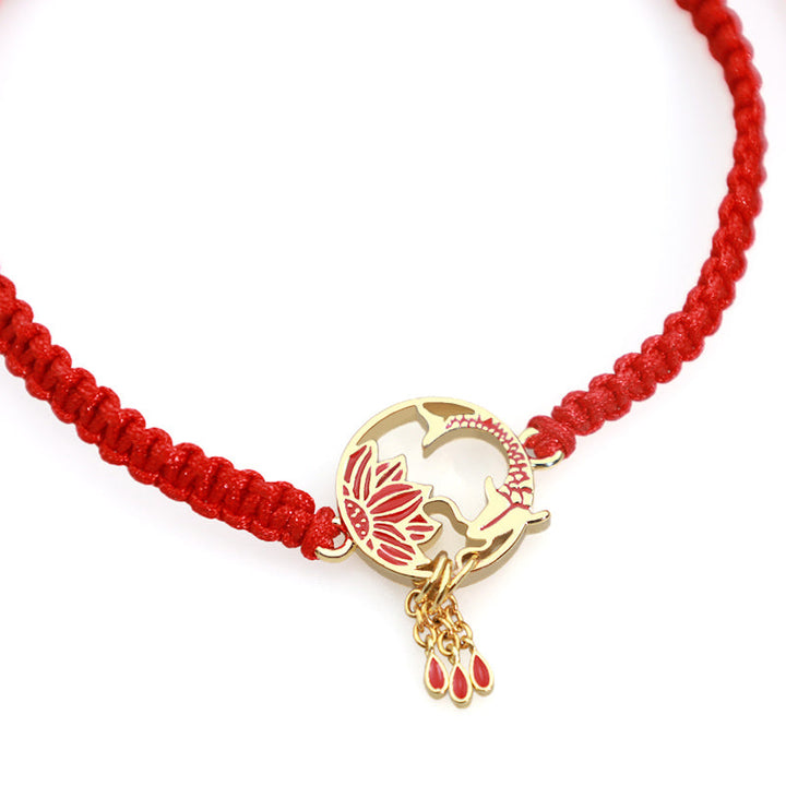 Armband Koi Fisch – Glück rotes Seil goldener Anhänger elegant