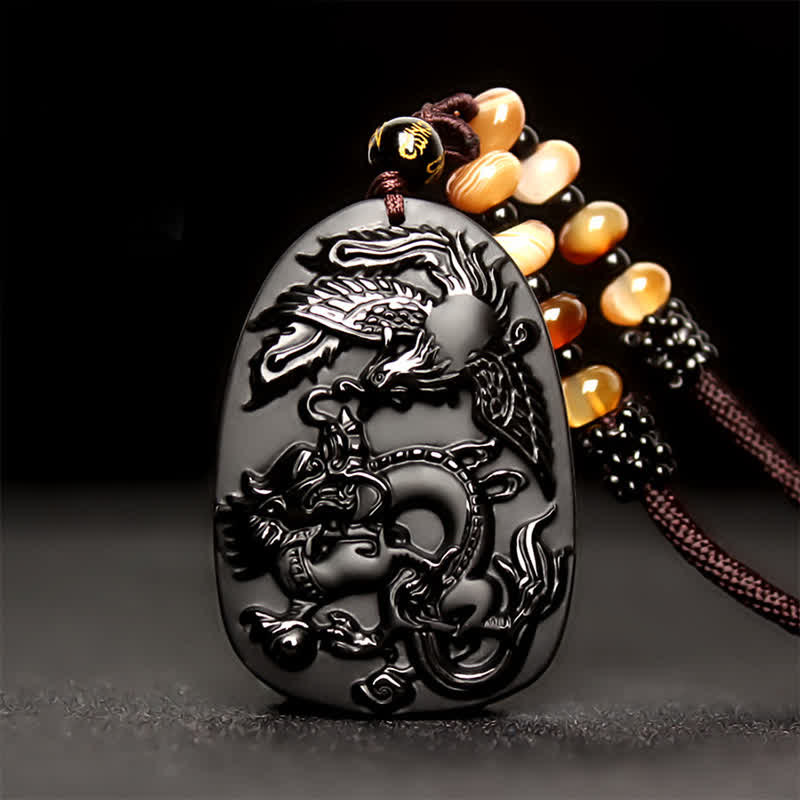 Obsidian Kette Tiger Auge Phönix Drache Schutz Anhänger