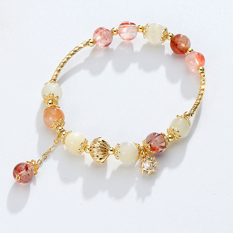 Armband Bunt Rutilquarz Katzenauge gold Perlen elastisch elegant.
