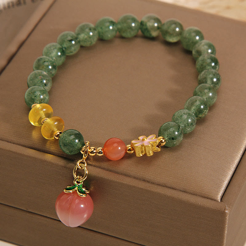 Armband Erdbeerquarz grüner Stein elastisch Liebe Charm Anhänger
