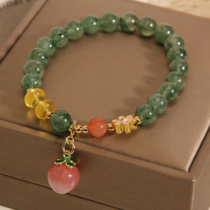 Armband Erdbeerquarz grüner Stein elastisch Liebe Charm Anhänger