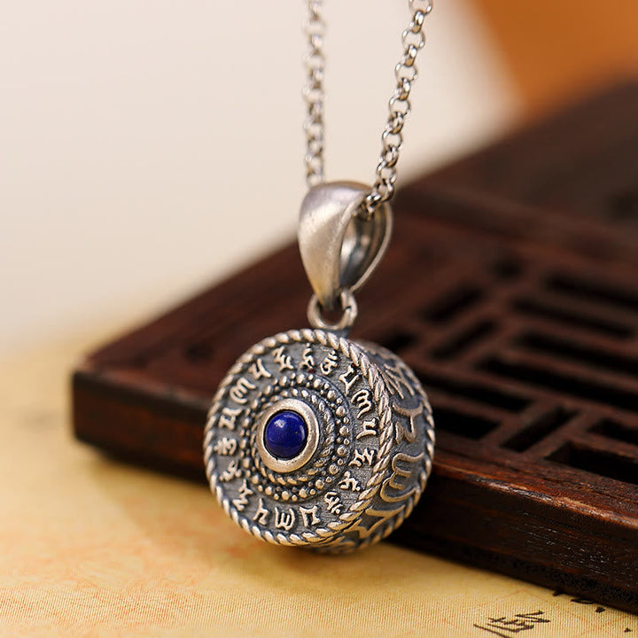Lapislazuli Kette Sterlingsilber Anhänger Tibet Mantra