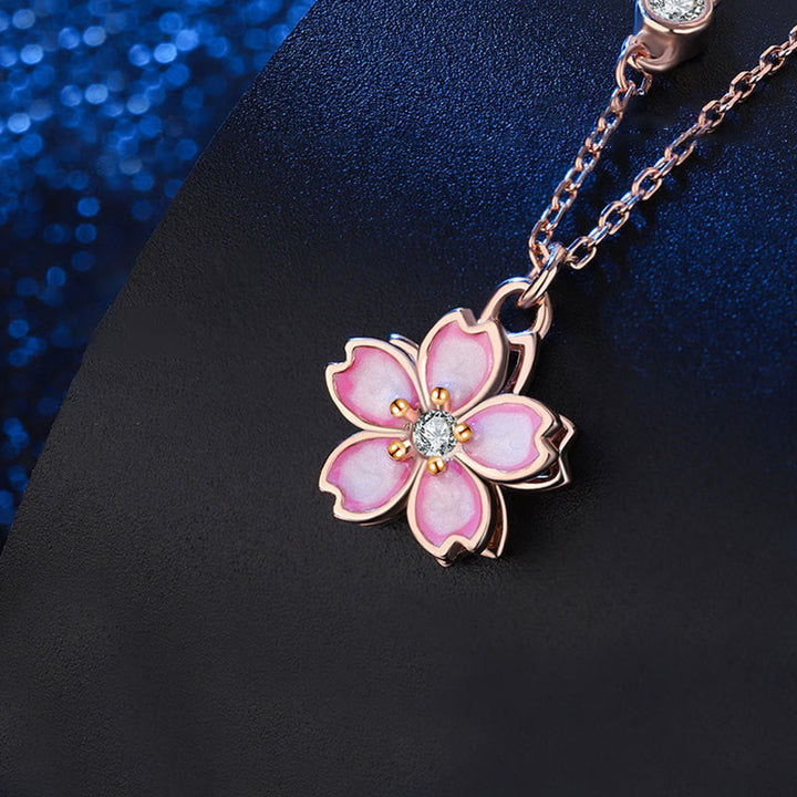Kette 925er Silber Kirschblüte drehbar Roségold Zirkonia