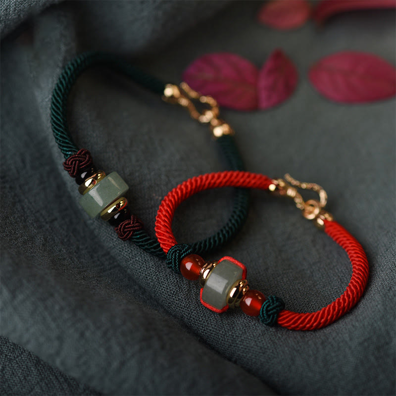 Armband Grüner Aventurin mit roten Kordeln Glück Energie Naturstein