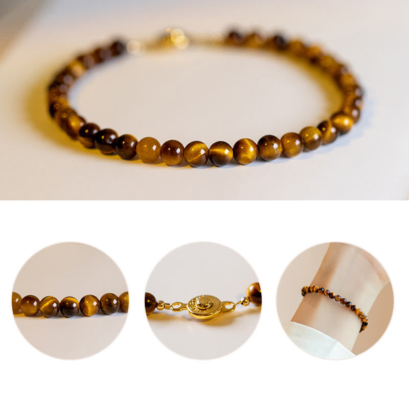 Armband Tigerauge – Schutz & Mut braun gold Perlen Detailansicht Verschluss
