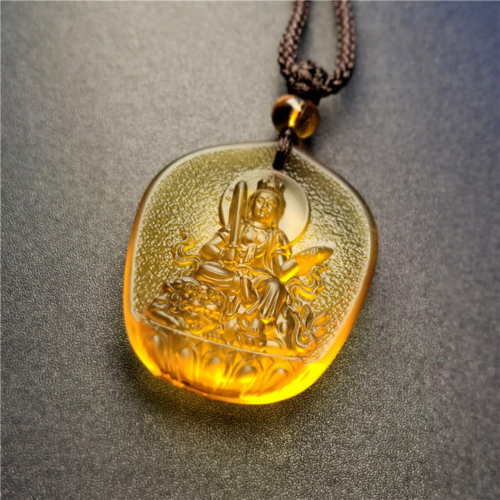 Anhänger Kette Liuli-Kristall Tierkreis-Buddha golden Bernstein