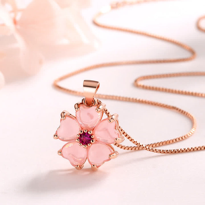 Kette Rosenquarz Blume Anhänger rose gold Naturstein elegant