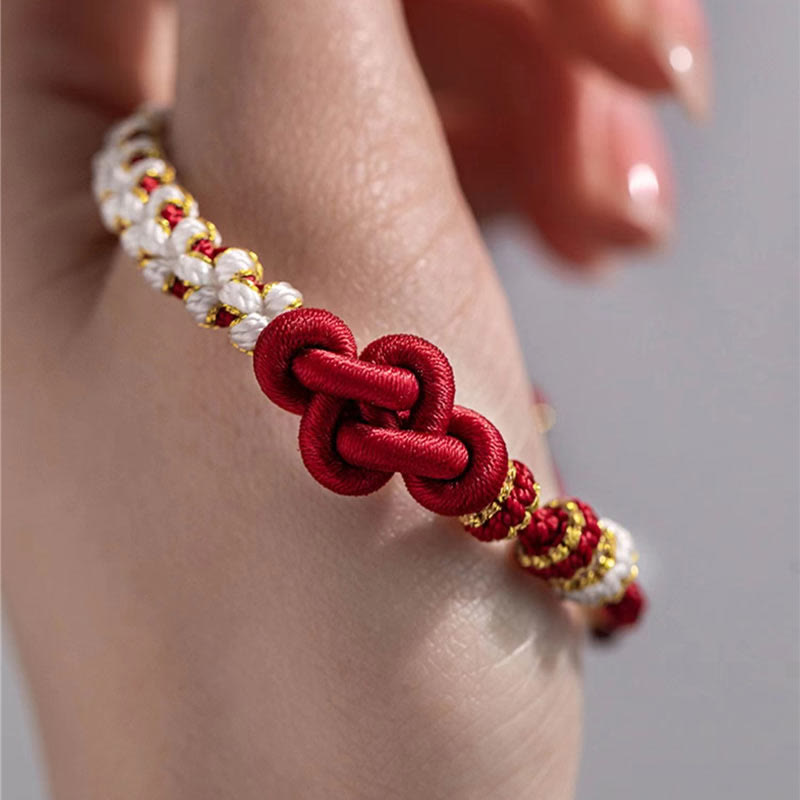 Armband Pfirsichblüte Rot Gold Perlen Knoten Handgelenk Glück Liebe