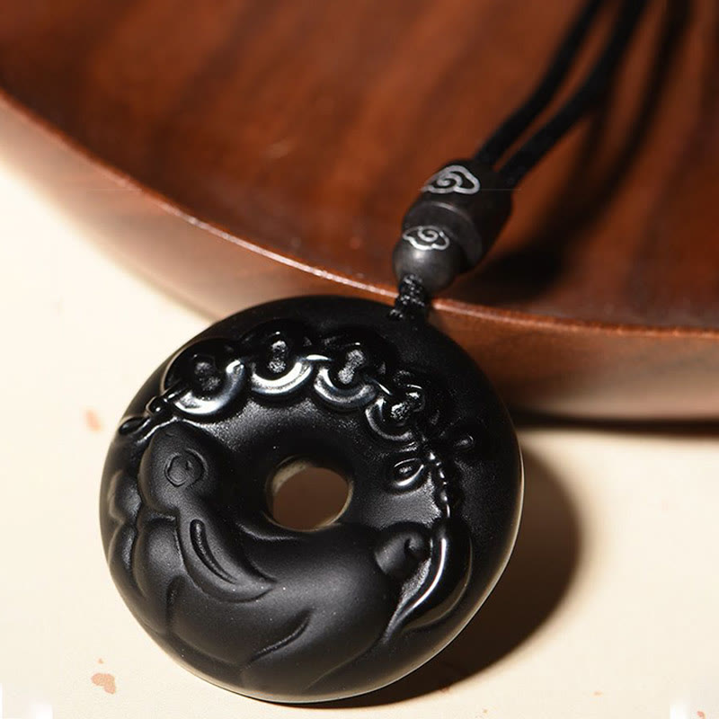 Obsidian Kette schwarz Tierkreis Anhänger Naturstein