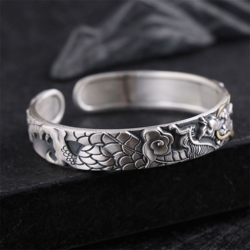 Armband 925 Silber Drachen Schutz Stärke elegant silbern geschnitzt