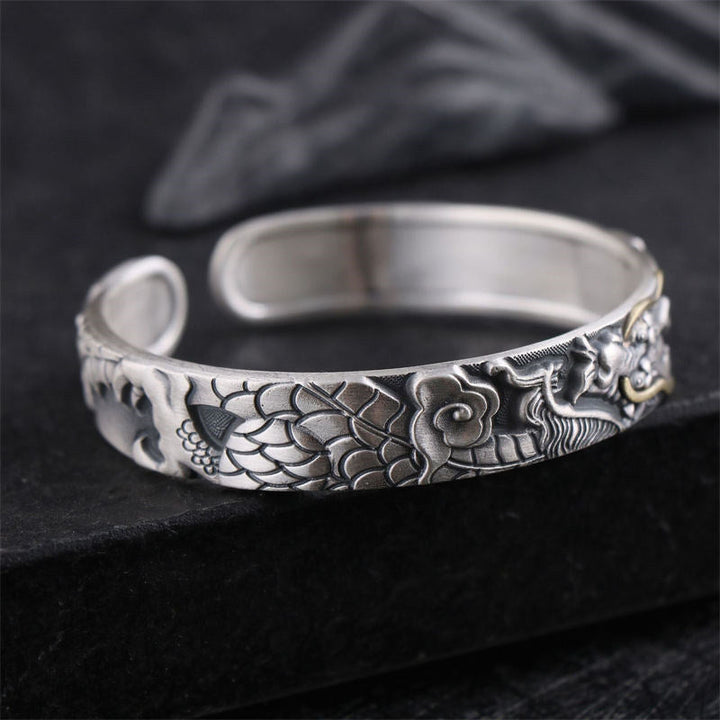 Armband 925 Silber Drachen Schutz Stärke elegant silbern geschnitzt