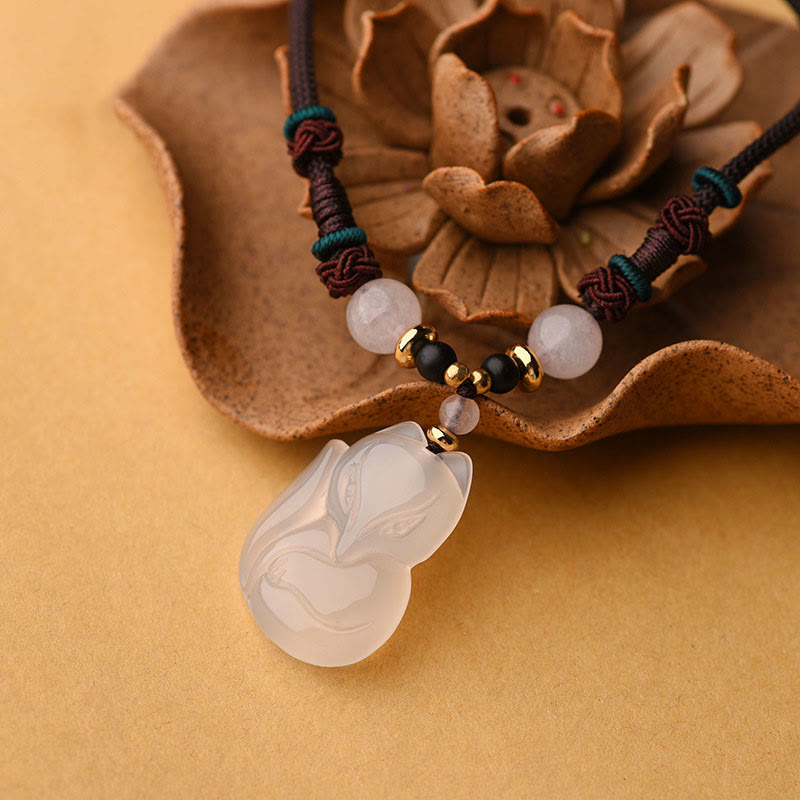 Kette Chalcedon Fuchs Harmonie Anhänger weiß