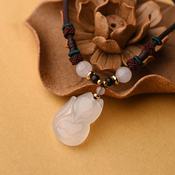Kette Chalcedon Fuchs Harmonie Anhänger weiß