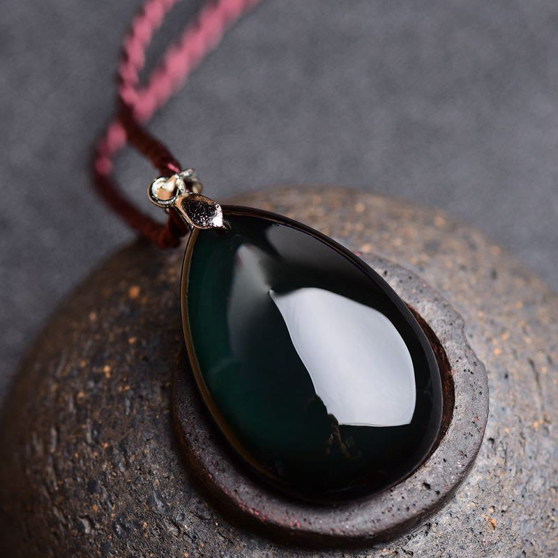 Kette Obsidian Wassertropfen Schwarz Harmonie Schutz