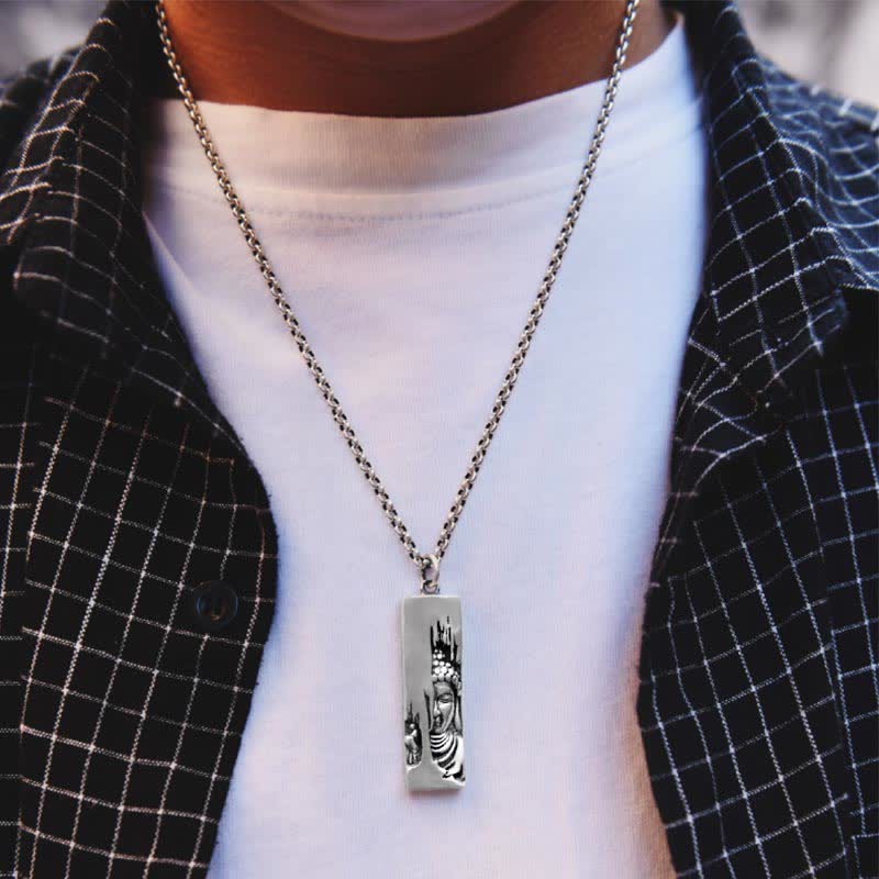 Kette Silber Tathagata Buddha Kraft Schutz Anhänger getragen