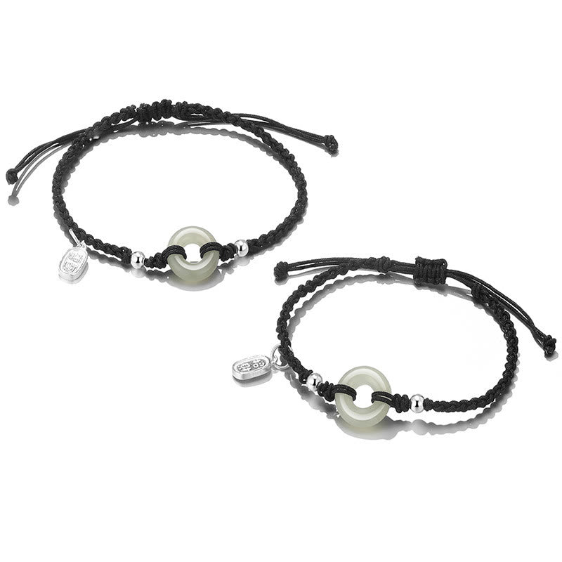 Armband Grüner Aventurin Weiße Jade Paar Glück Frieden schwarze Schnur