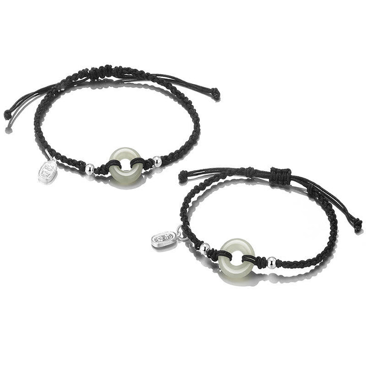 Armband Grüner Aventurin Weiße Jade Paar Glück Frieden schwarze Schnur