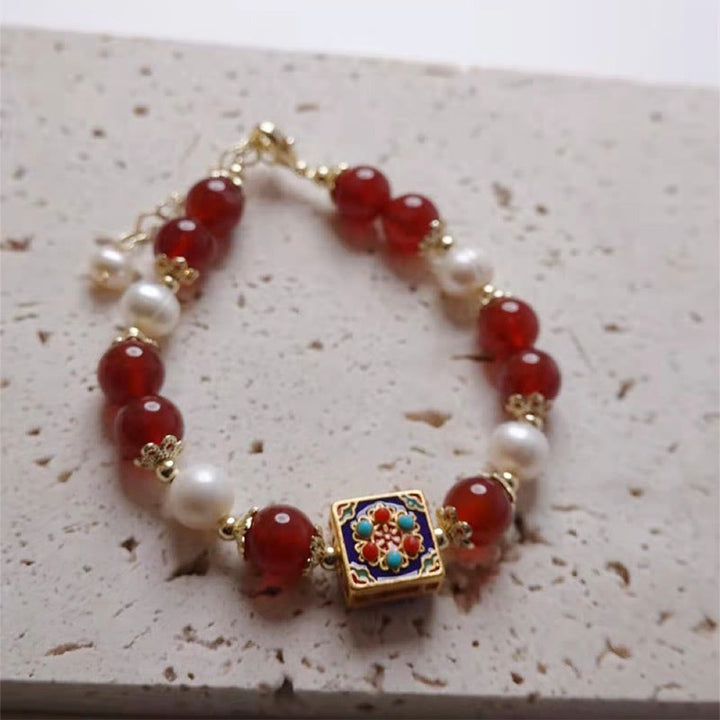 Armband Roter Achat Perle Gold Perlenarmband Elegantes Design