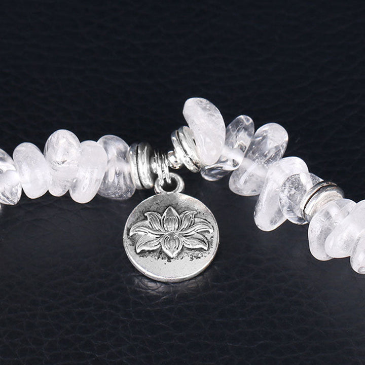 Armband Weißer Kristall Lotus – Heilung mit silbernem Lotus Anhänger