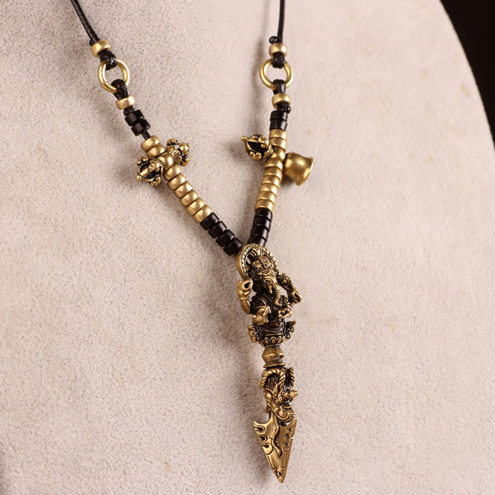 Kette Tibetsteine Ganesha Vajra Wohlstand Bronze Anhänger