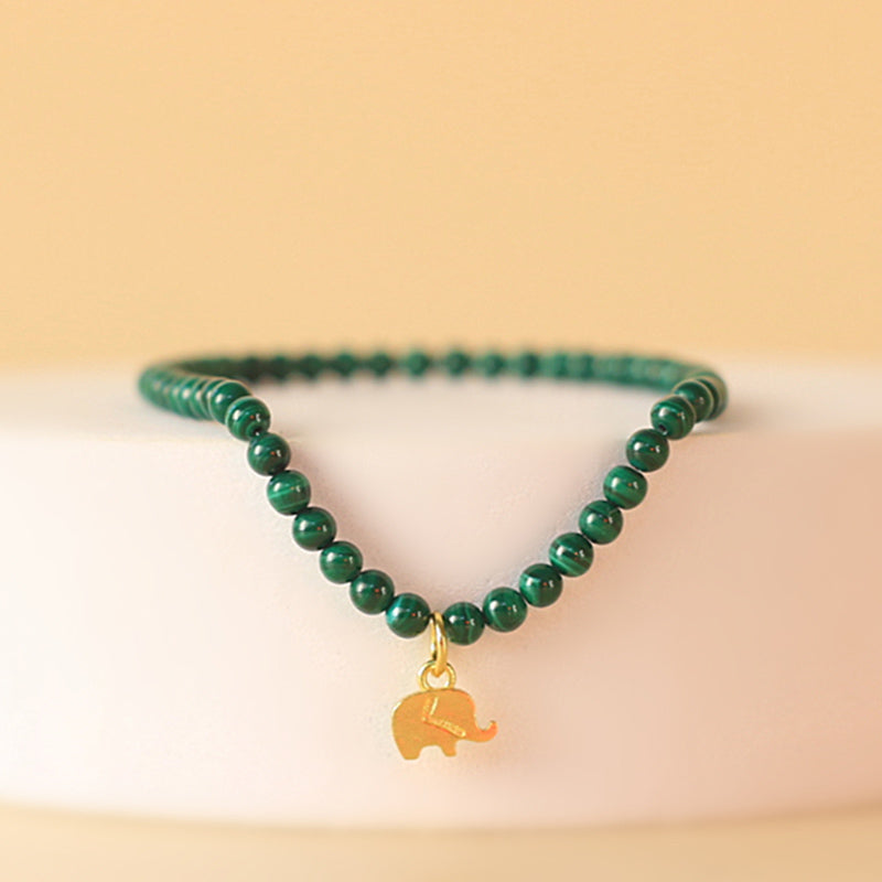 Armband Malachit Elefant grüne Perlen goldener Elefant Anhänger elastisch