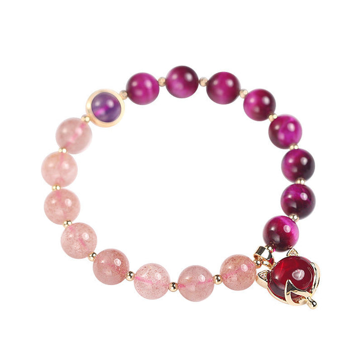 Armband Erdbeerquarz Pixiu Liebe rosa pink Perlen elegant Charm