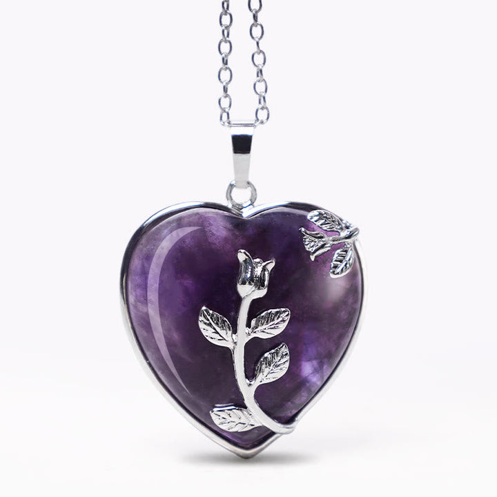 Amethyst Herz Anhänger Kette Blume Silber Naturstein Halskette elegant