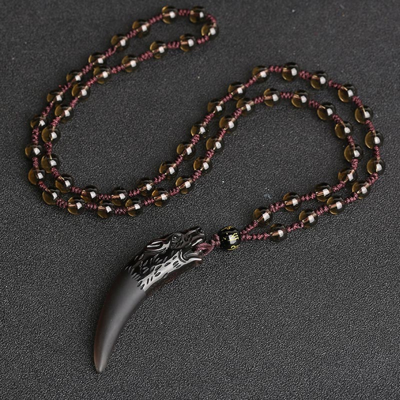 Anhänger Obsidian Wolf Kette mit braunen Perlen Naturstein Mut Schutz