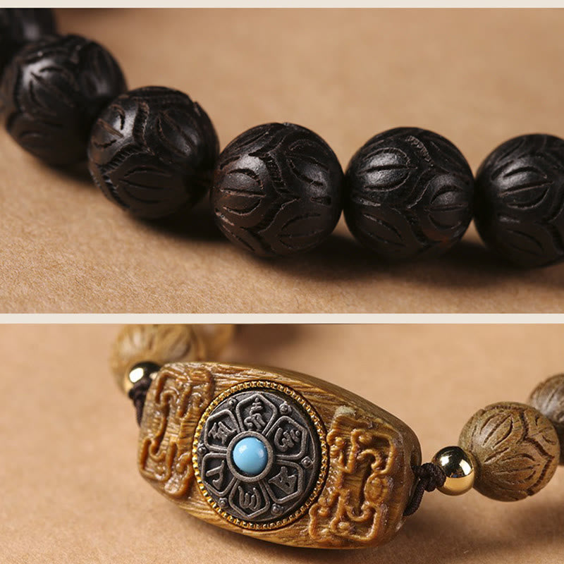 Armband Sandelholz Ebenholz Om Mani Padme Hum schwarze Perlen Meditation