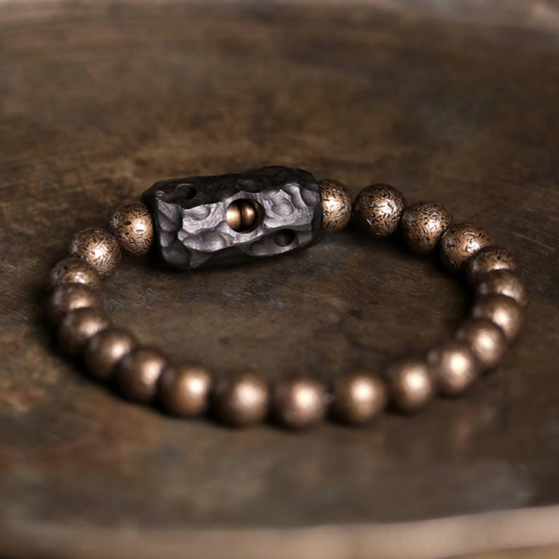 Kupfer Ebenholz Armband mit goldenen Perlen und schwarzem Stein Centerpiece