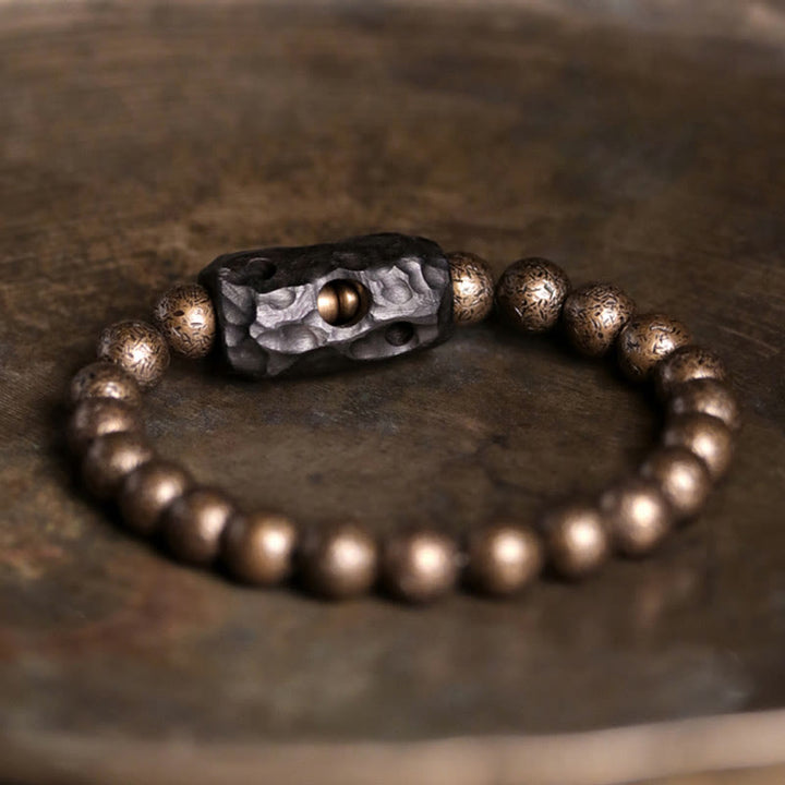 Kupfer Ebenholz Armband mit goldenen Perlen und schwarzem Stein Centerpiece