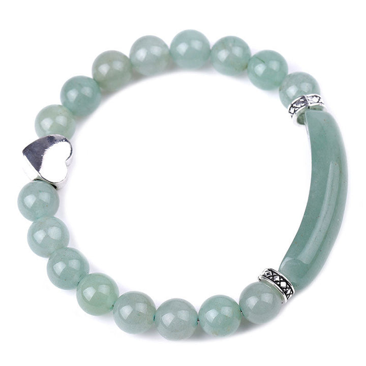 Grünes Kristall Perlen Armband Unisex mit Herz Charm elastisch