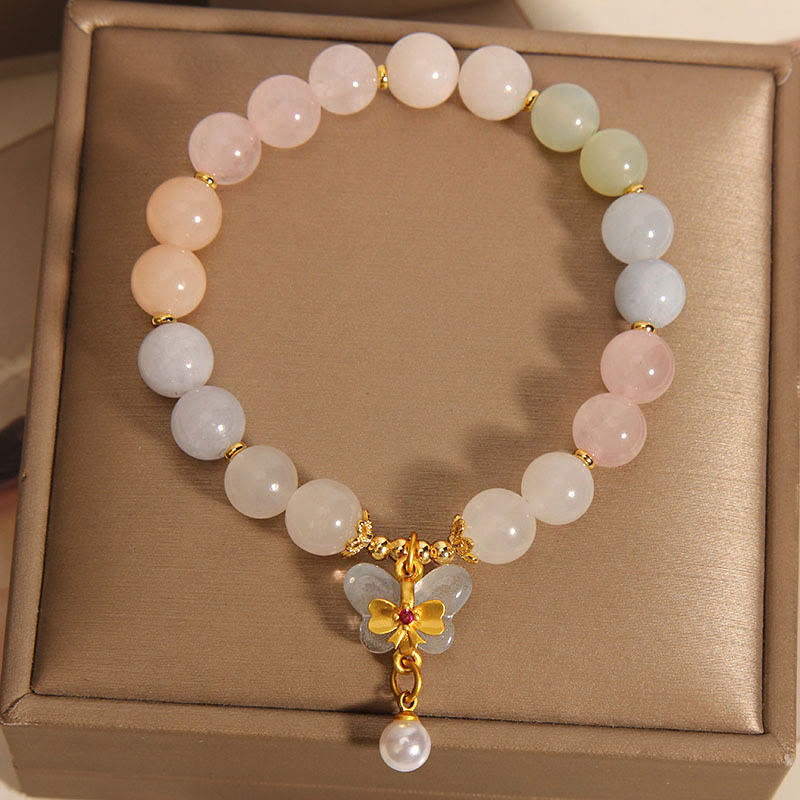 Armband Schmetterling – Balance mit Rosenquarz und Schmetterling Anhänger