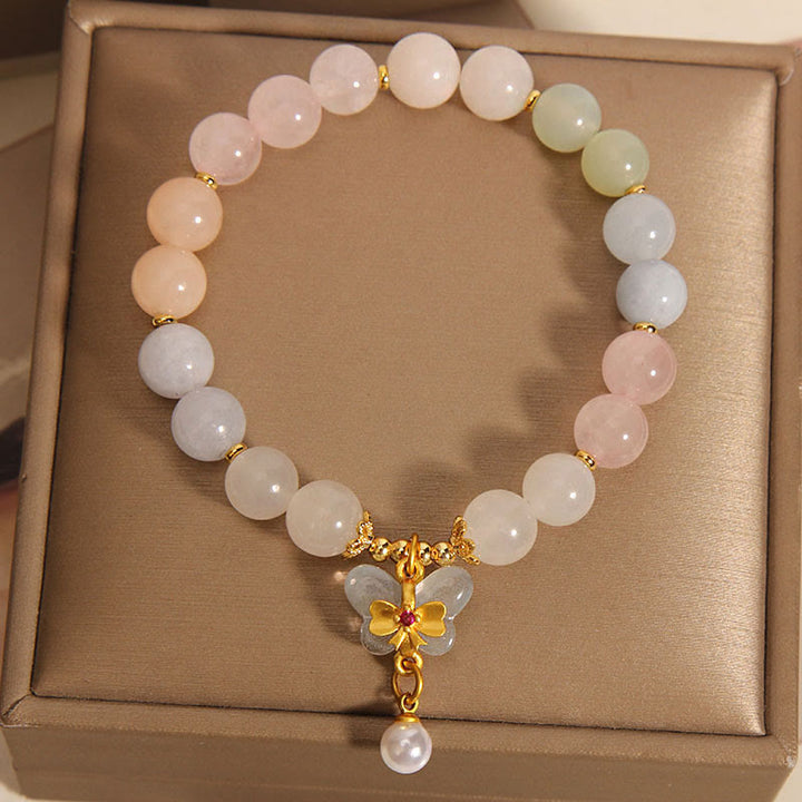 Armband Schmetterling – Balance mit Rosenquarz und Schmetterling Anhänger