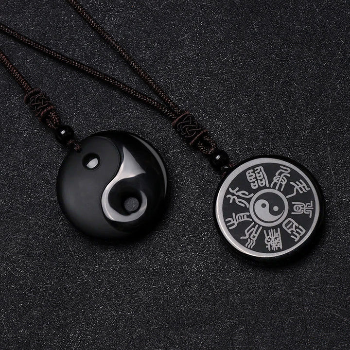 Kette Obsidian Yin Yang Anhänger schwarzer Naturstein Doppelseite