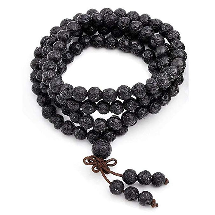 Schwarzes Lava Rock Armband 108 Perlen Schutz elastisch Naturstein.