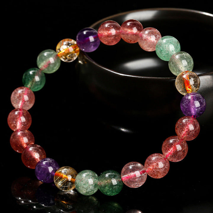 Armband Erdbeerquarz Heilung Liebe Balance bunte Naturstein Perlen elastisch