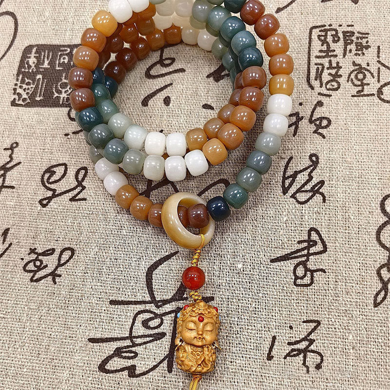 Mala Bodhi Frieden Harmonie Perlenkette mehrfarbige Natursteine Buddha Anhänger