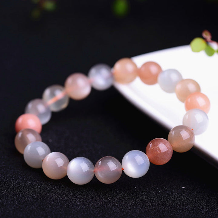 Armband Mondstein Mond – Wohlstand zartes Rosenquarz elastisches Perlenarmband
