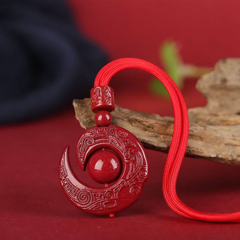 Zinnober Kette Anhänger Buddha Rot Natur