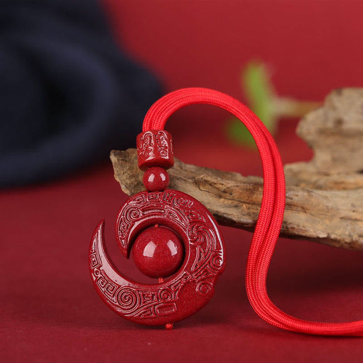 Zinnober Kette Anhänger Buddha Rot Natur