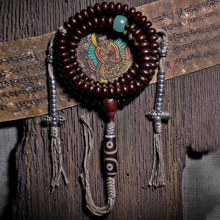 Mala Kupfer Bodhi – Harmonie Armband mit Holzperlen und Jade Stein